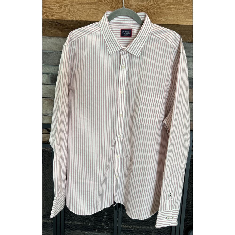 Men’s UNTUCKit Pink/White Striped Wrinkle Free Long Sleeve Shirt Size XL *C1